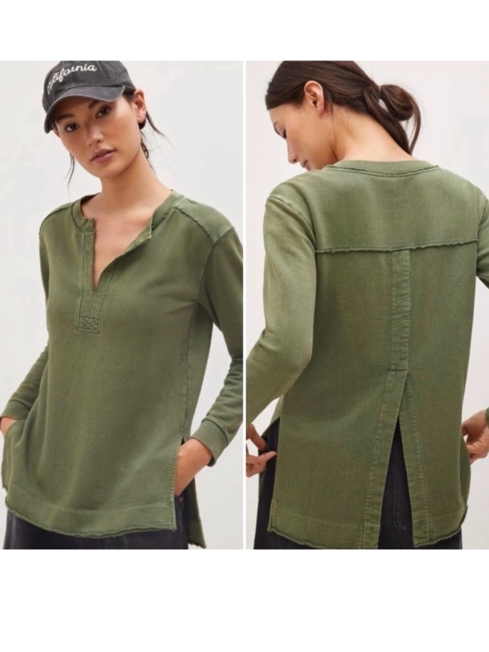 Anthropologie Pilcro green split-hem tunic sweatshirt Women’s Size XL